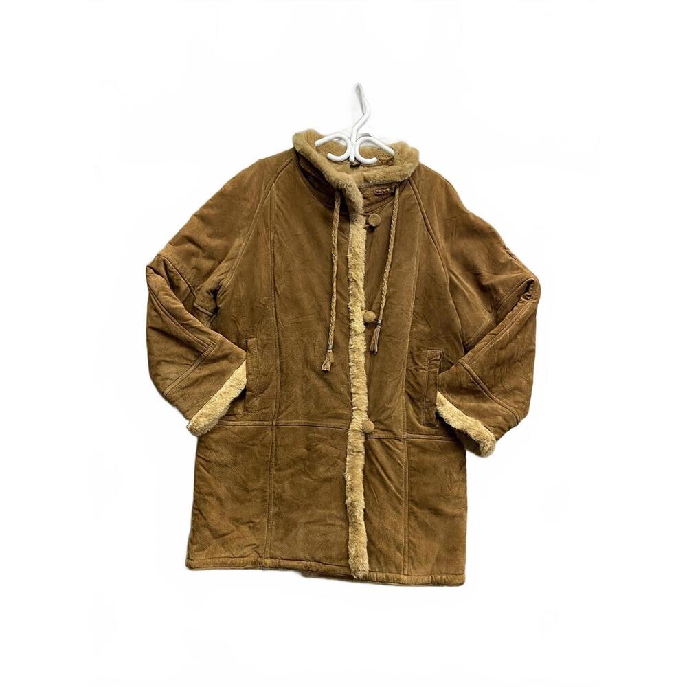 Vintage Liz Phillips Collection Brown Heavy Suede and Faux Shearling Long Coat M